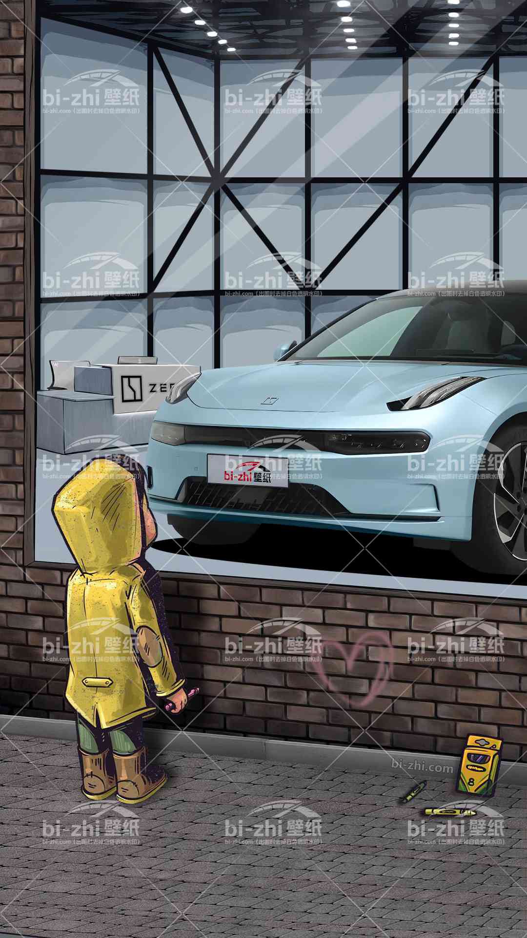 极氪001橱窗男孩看车男孩汽车壁纸