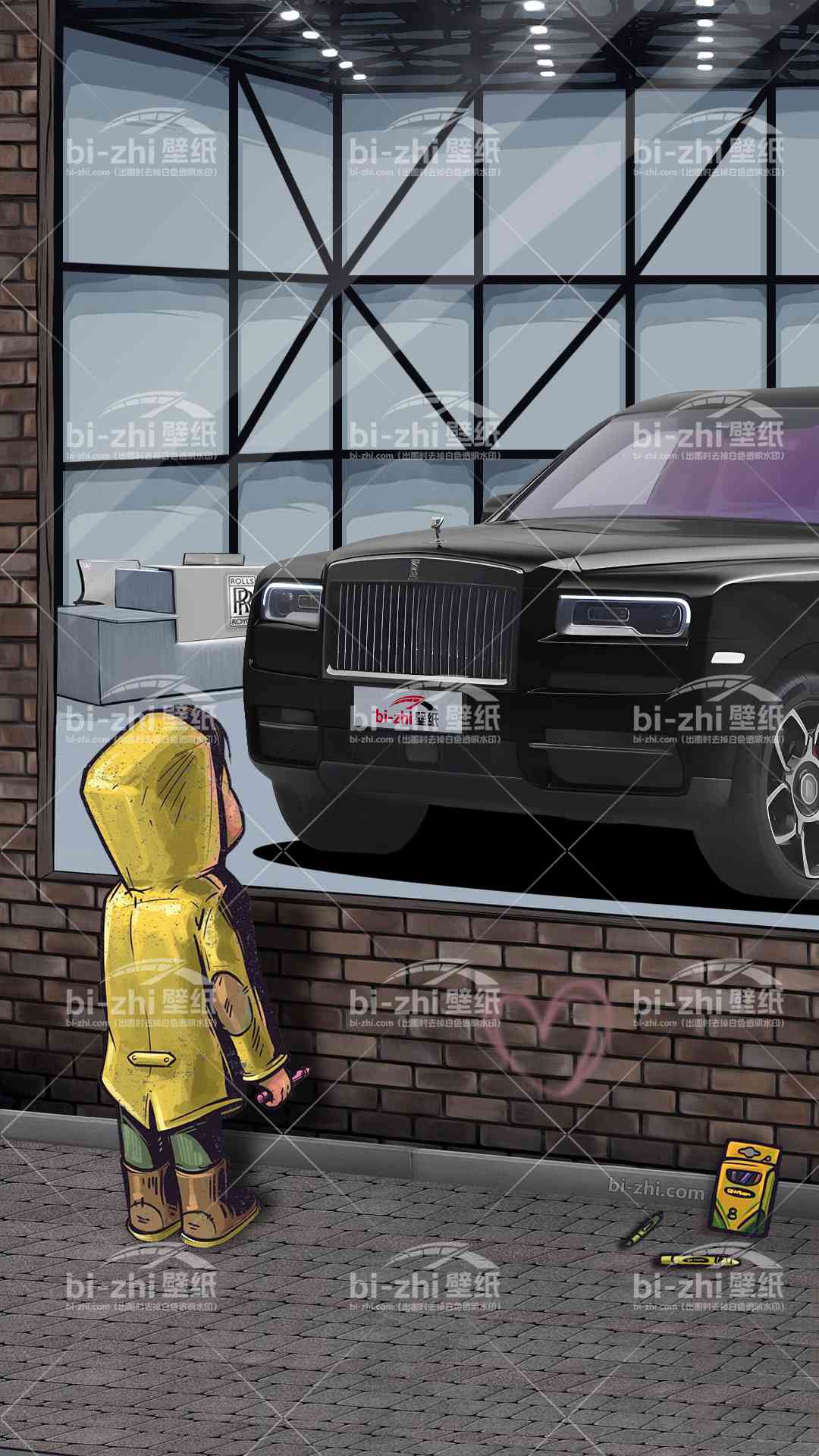 劳斯莱斯库里南橱窗男孩看车男孩汽车壁纸