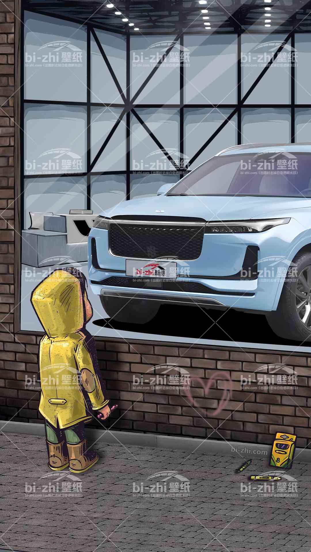 理想ONE橱窗男孩看车男孩汽车壁纸