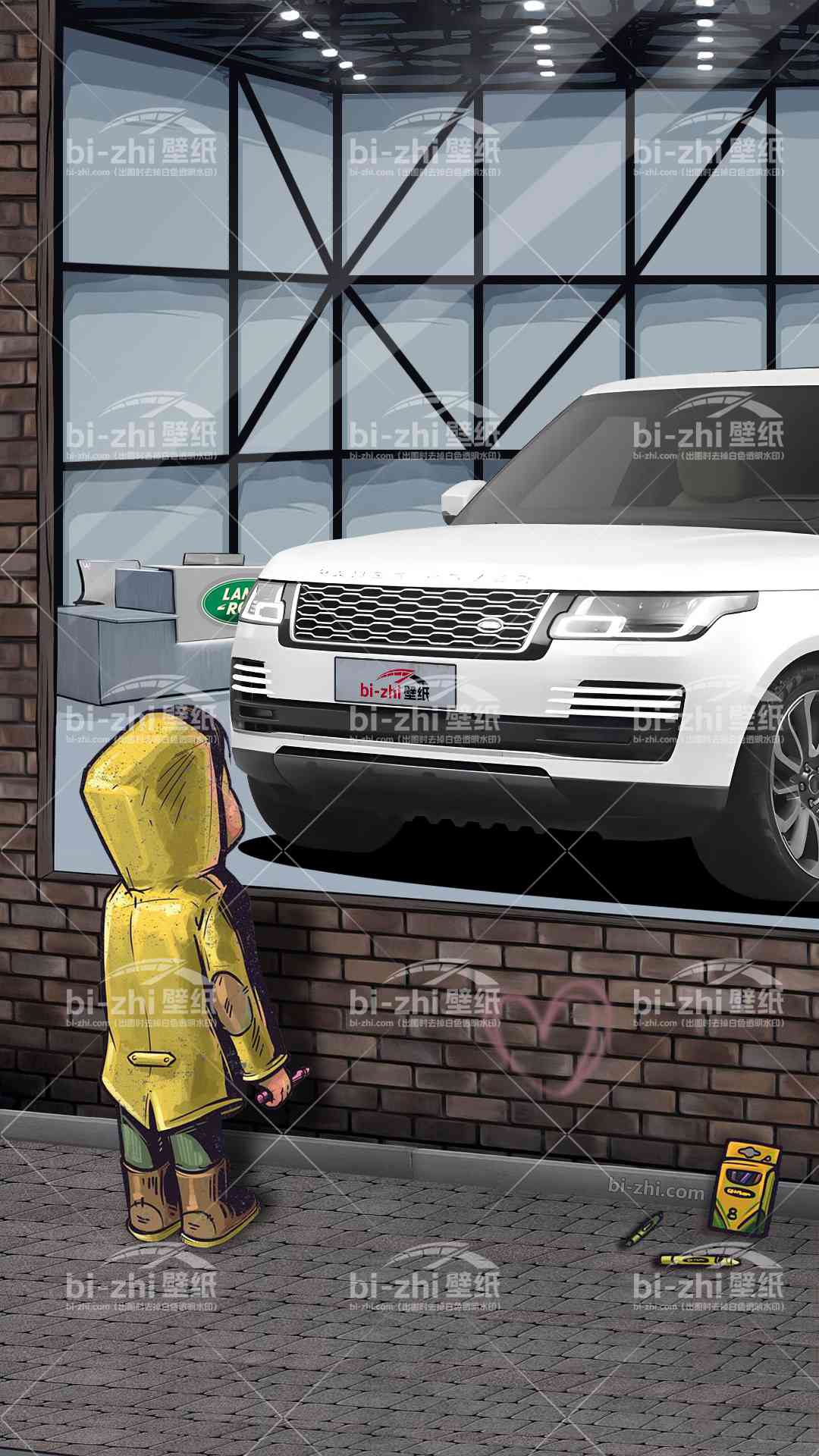 路虎揽胜橱窗男孩看车男孩汽车壁纸