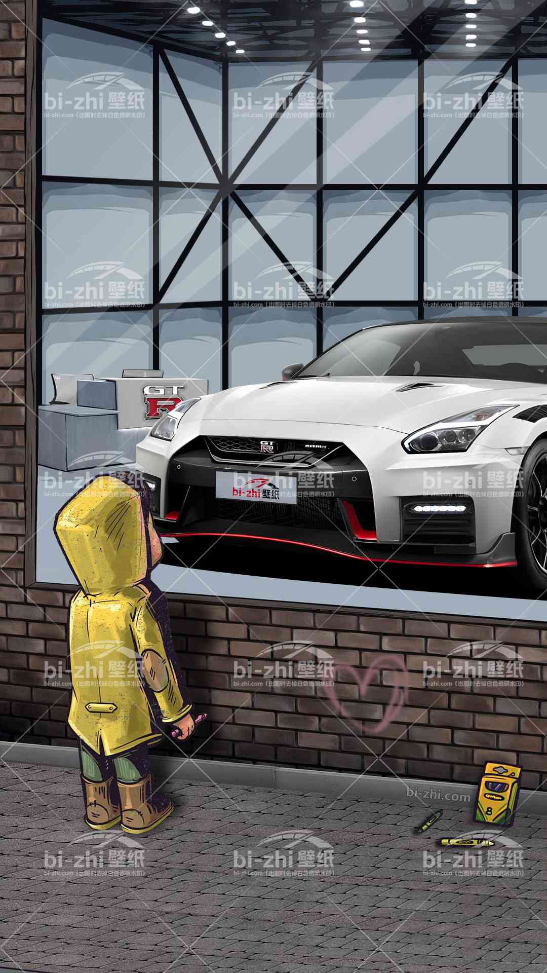 日产GTR橱窗男孩看车男孩汽车壁纸