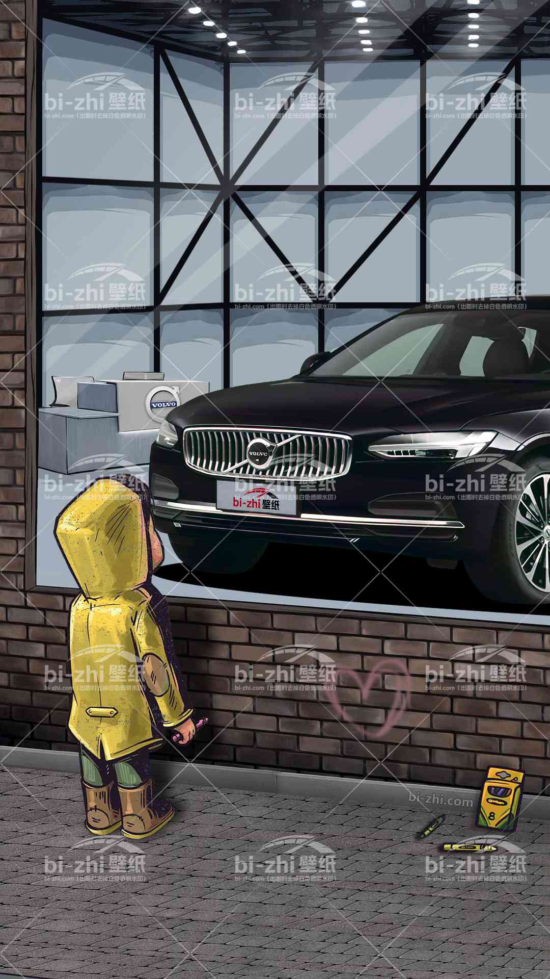 沃尔沃S90橱窗男孩看车男孩汽车壁纸