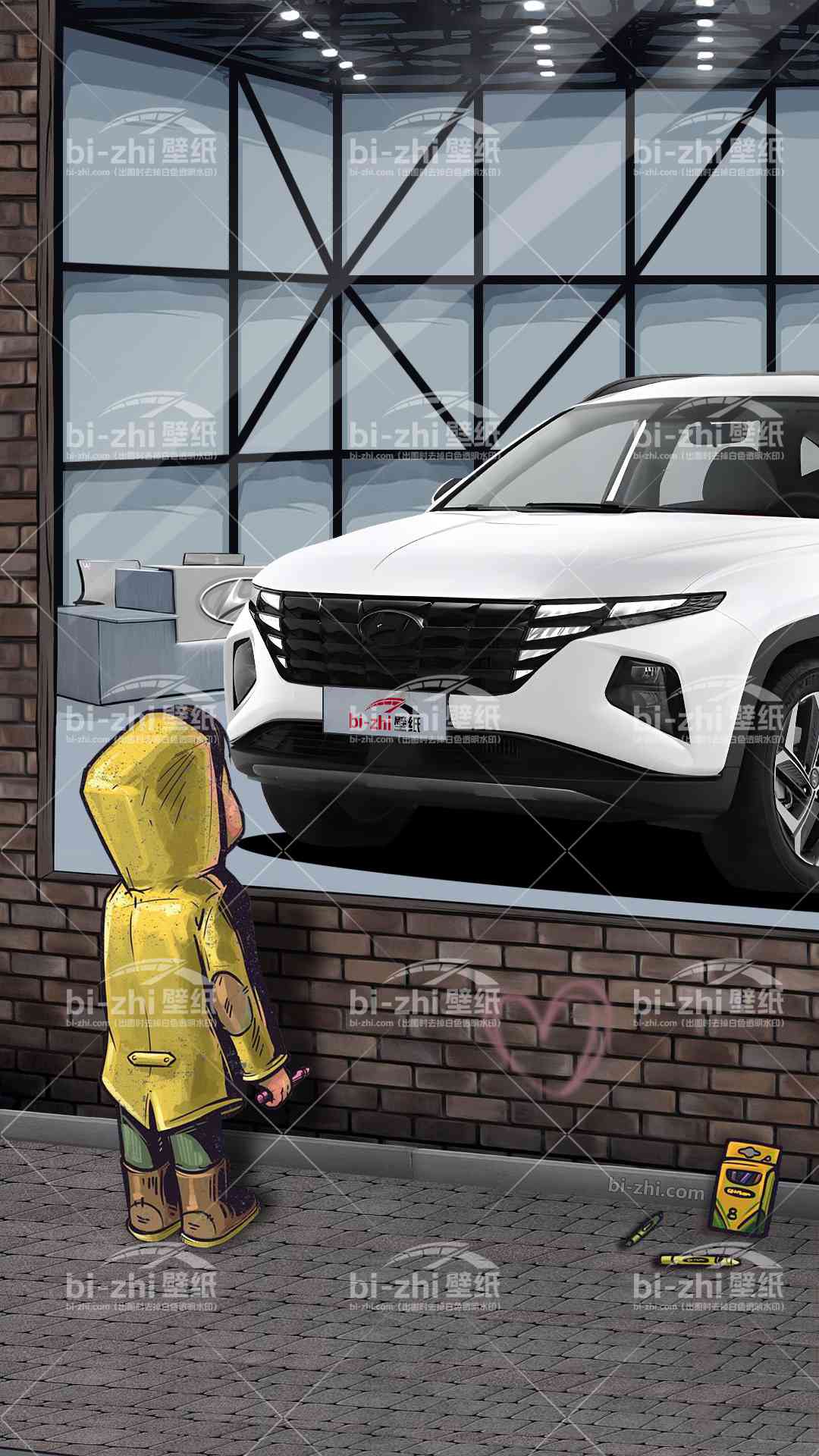 现代途胜橱窗男孩看车男孩汽车壁纸