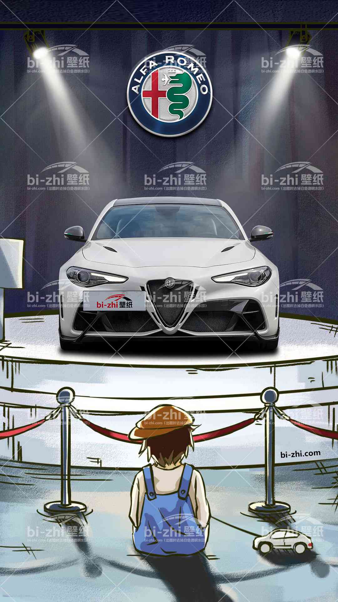 阿尔法罗密欧Giulia橱窗男孩看车男孩汽车壁纸