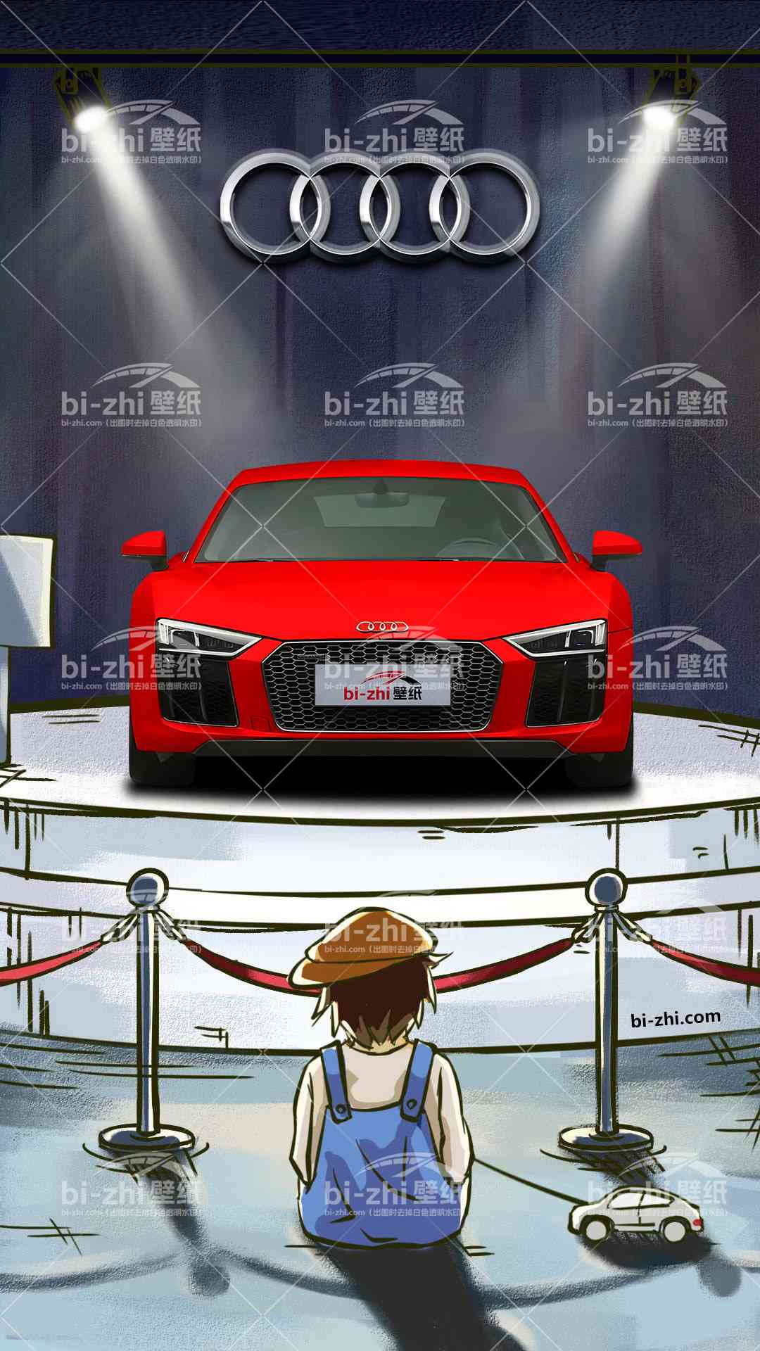 奥迪R8橱窗男孩看车男孩汽车壁纸