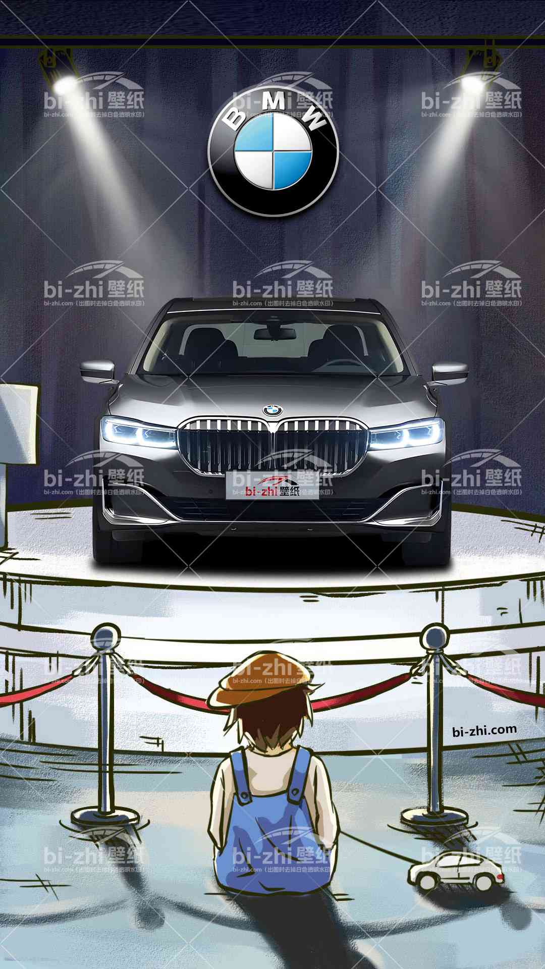 宝马7系橱窗男孩看车男孩汽车壁纸