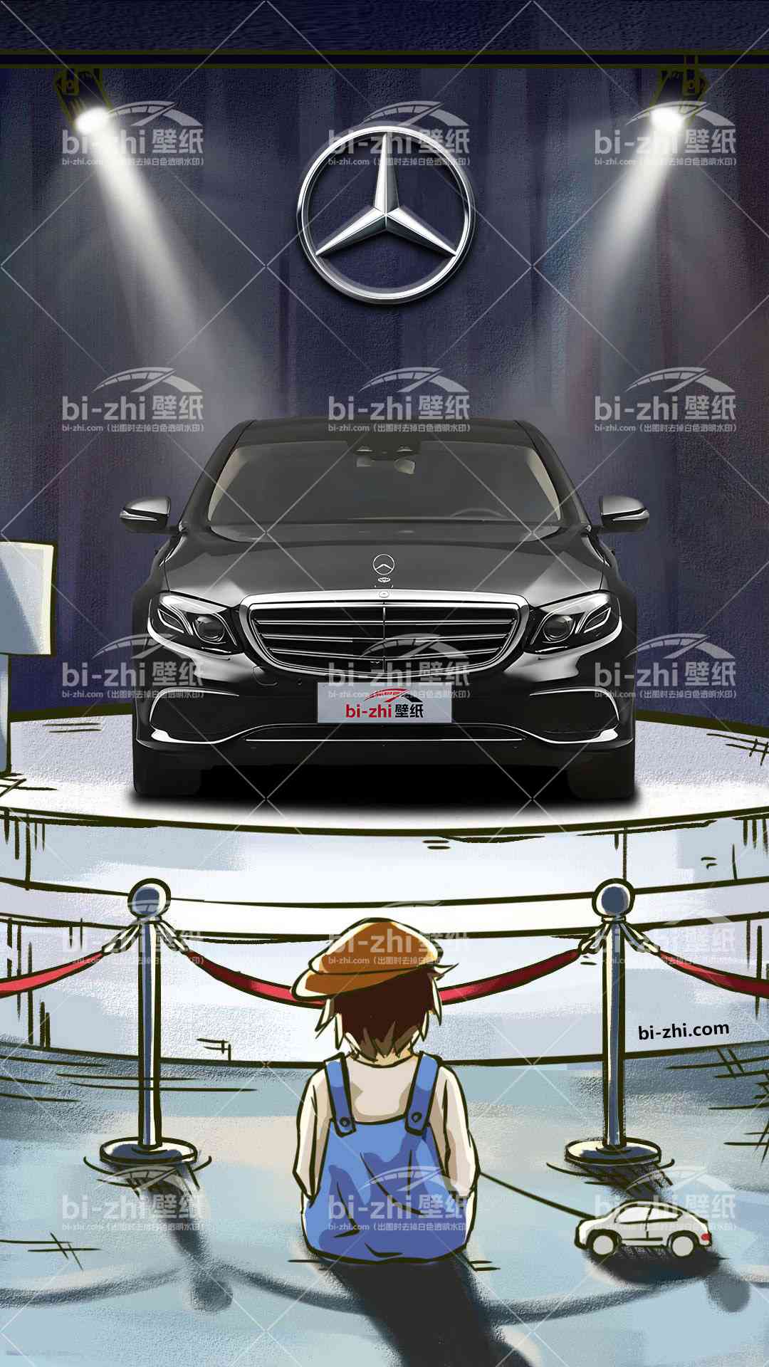 奔驰E级橱窗男孩看车男孩汽车壁纸