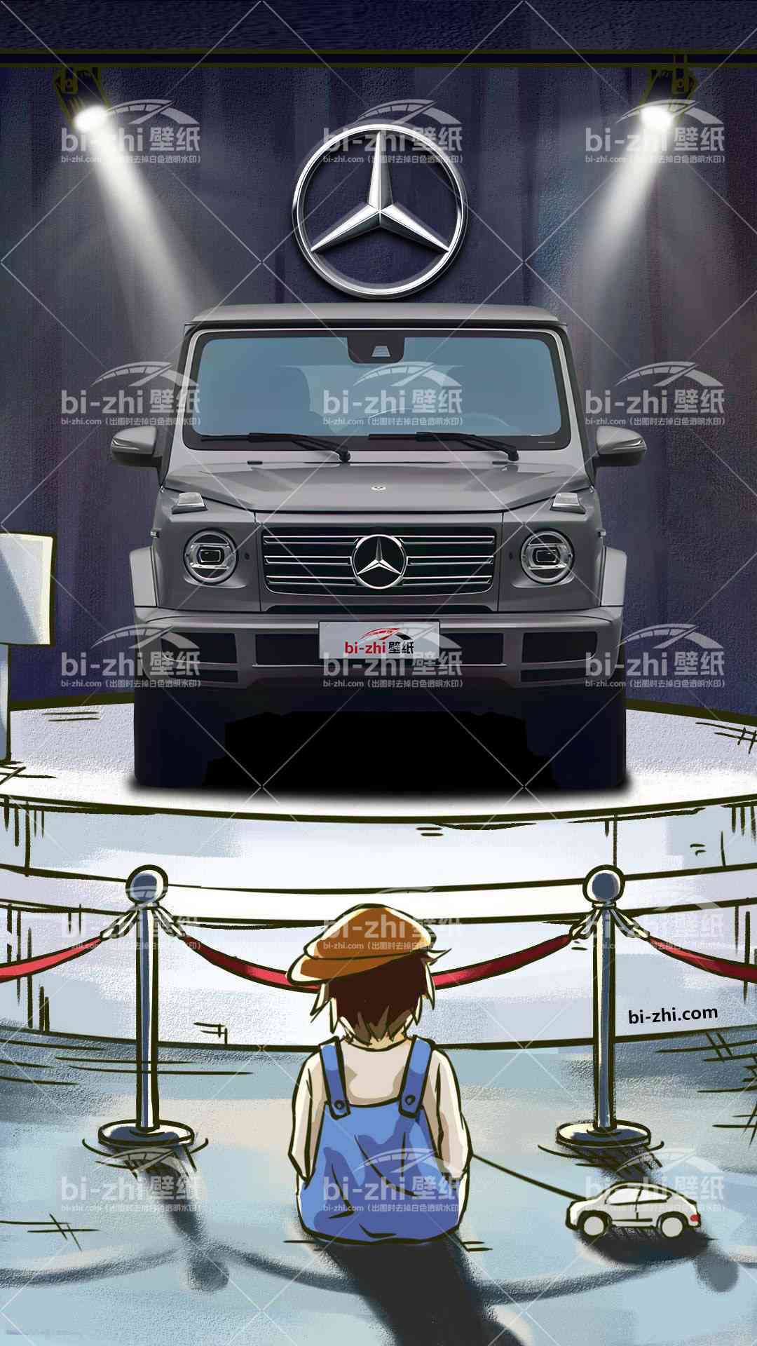 奔驰G级橱窗男孩看车男孩汽车壁纸