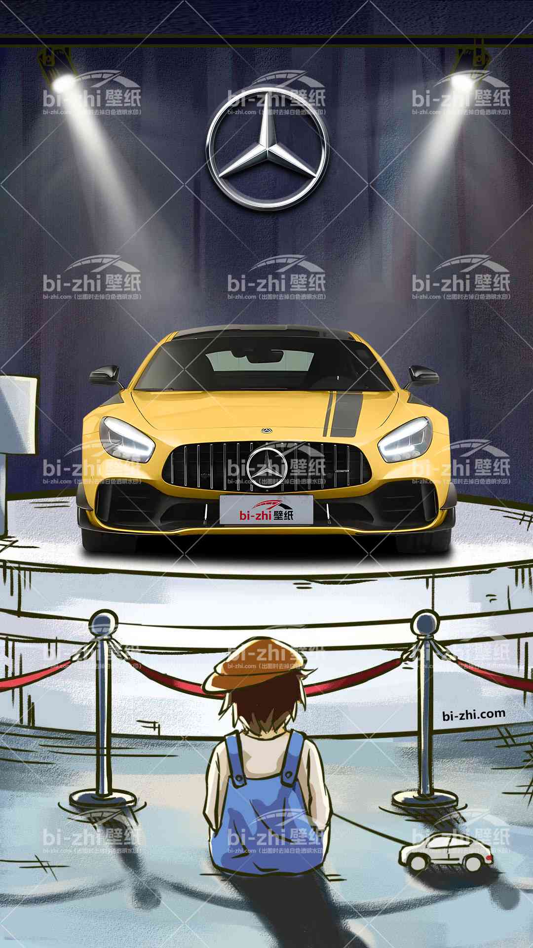 奔驰GTAMG橱窗男孩看车男孩汽车壁纸