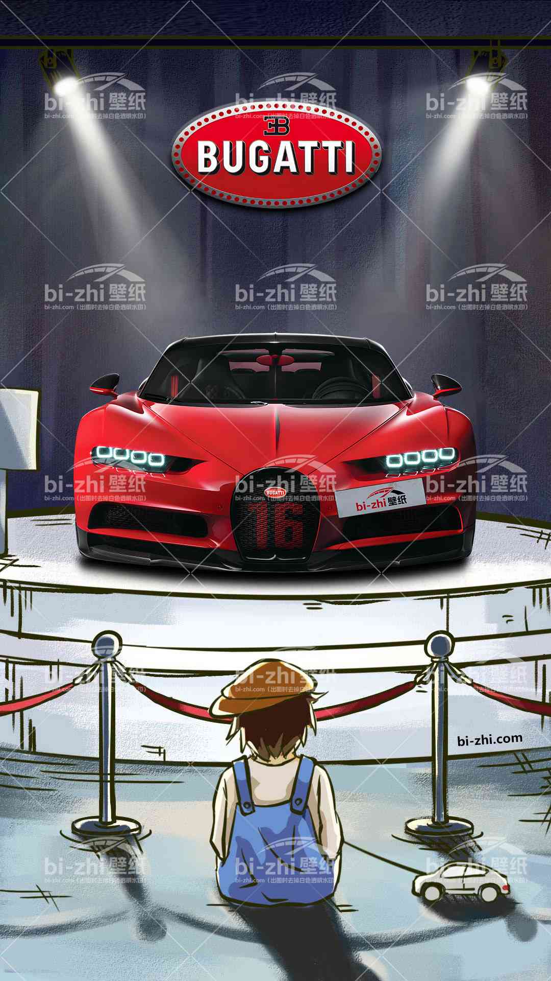 布加迪Chiron橱窗男孩看车男孩汽车壁纸