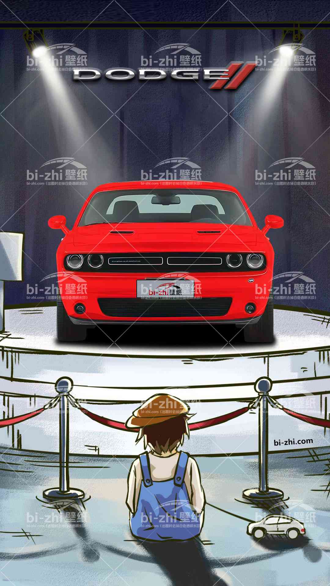 道奇挑战者橱窗男孩看车男孩汽车壁纸
