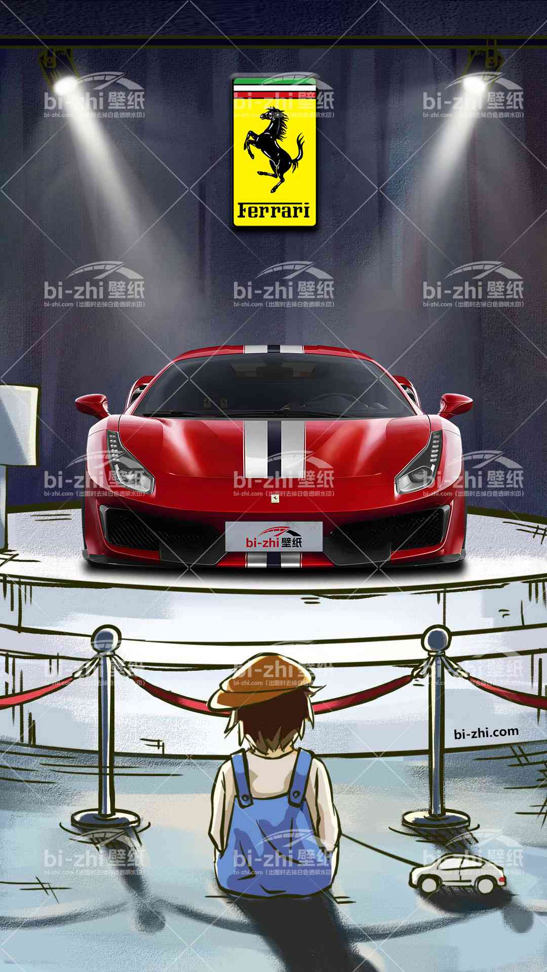 法拉利488橱窗男孩看车男孩汽车壁纸