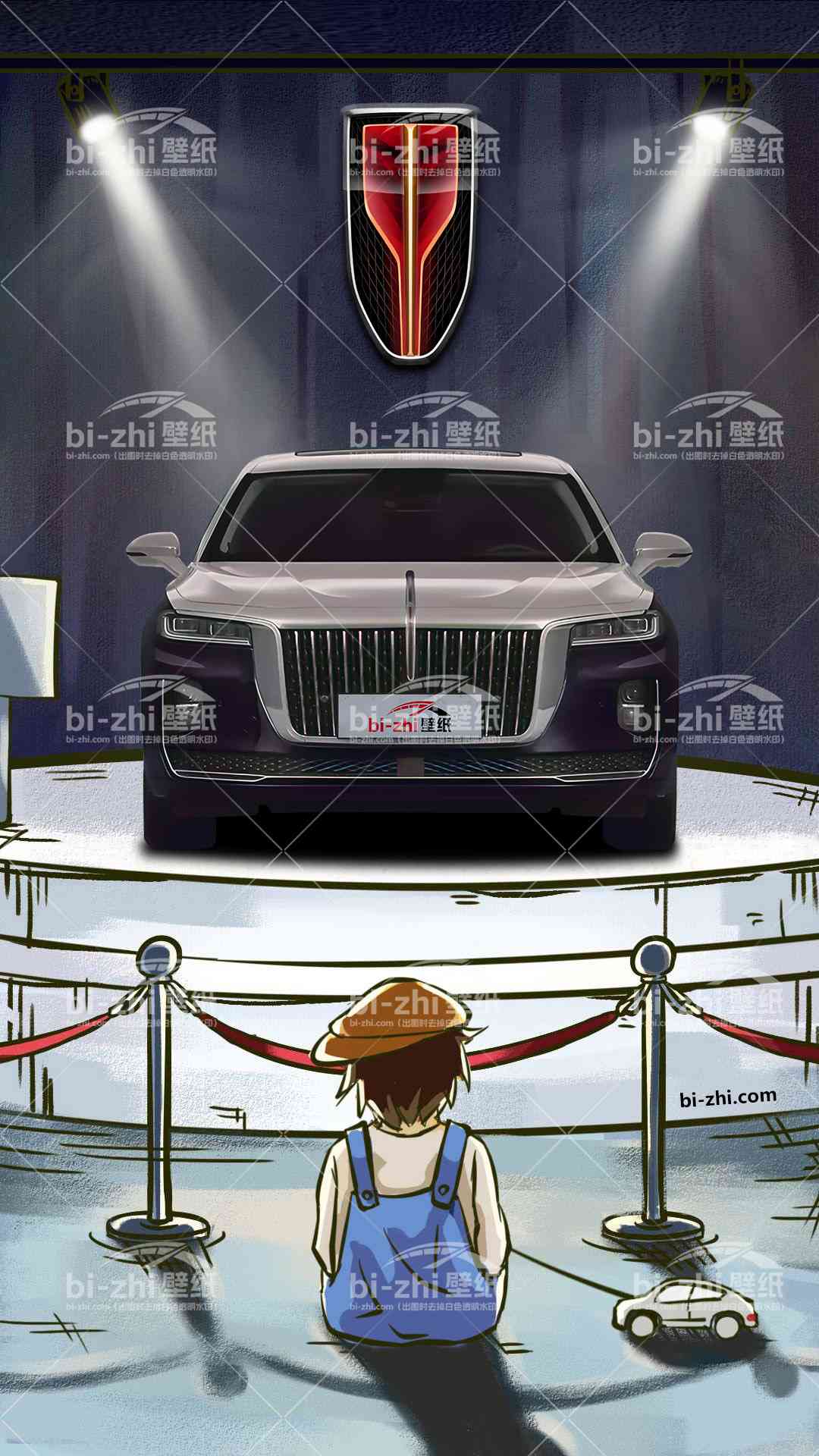 红旗H9橱窗男孩看车男孩汽车壁纸
