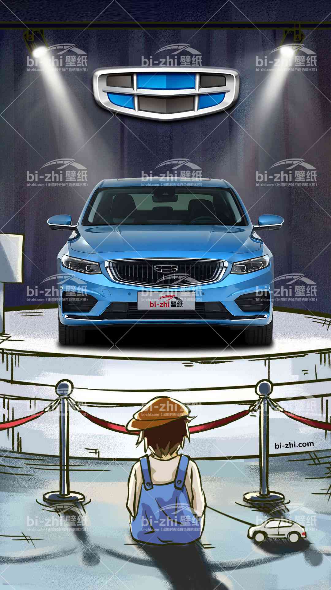 吉利星瑞橱窗男孩看车男孩汽车壁纸