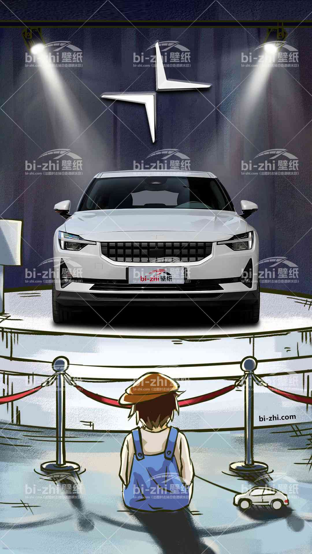 极星Polestar2橱窗男孩看车男孩汽车壁纸