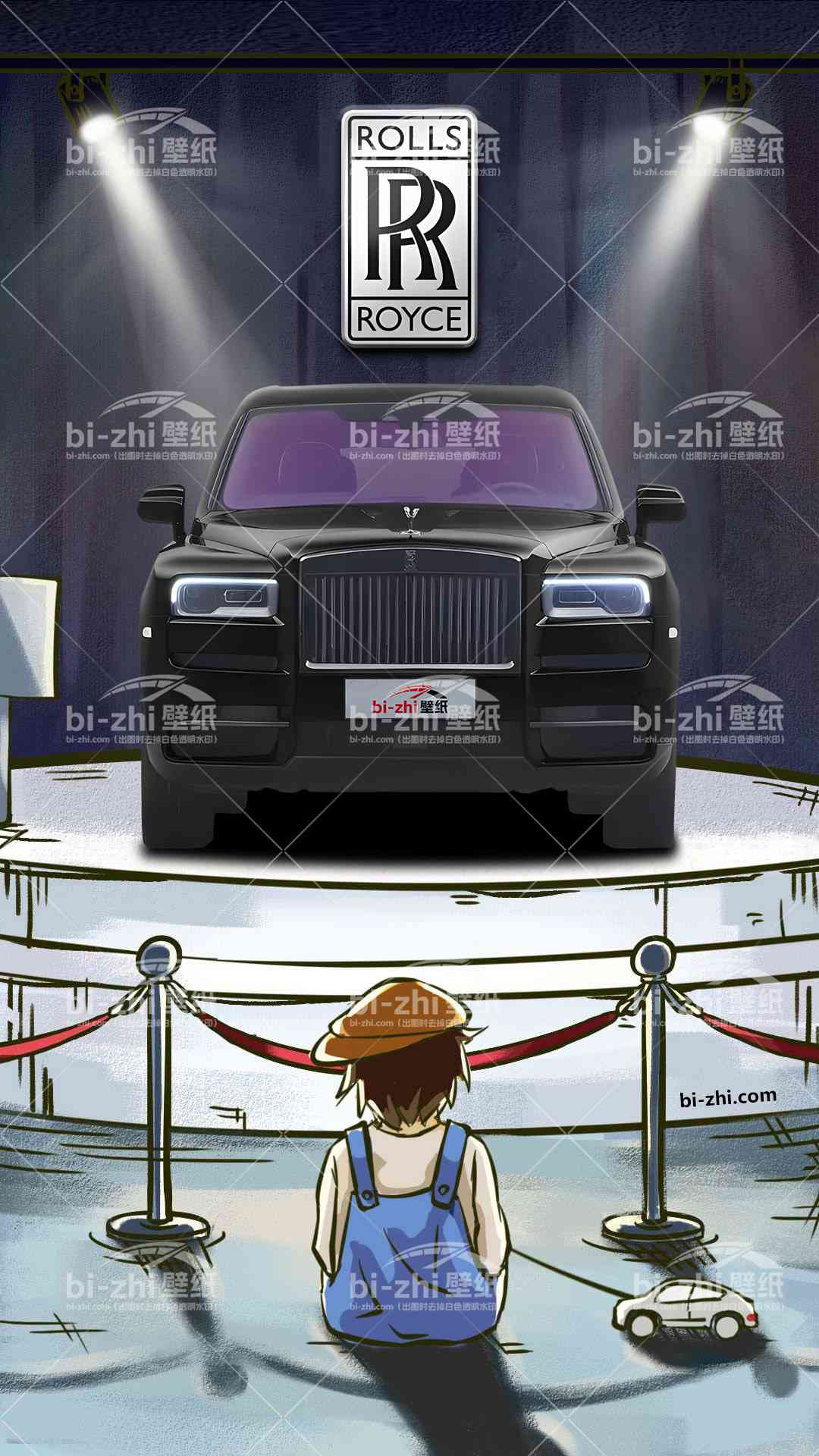 劳斯莱斯库里南橱窗男孩看车男孩汽车壁纸