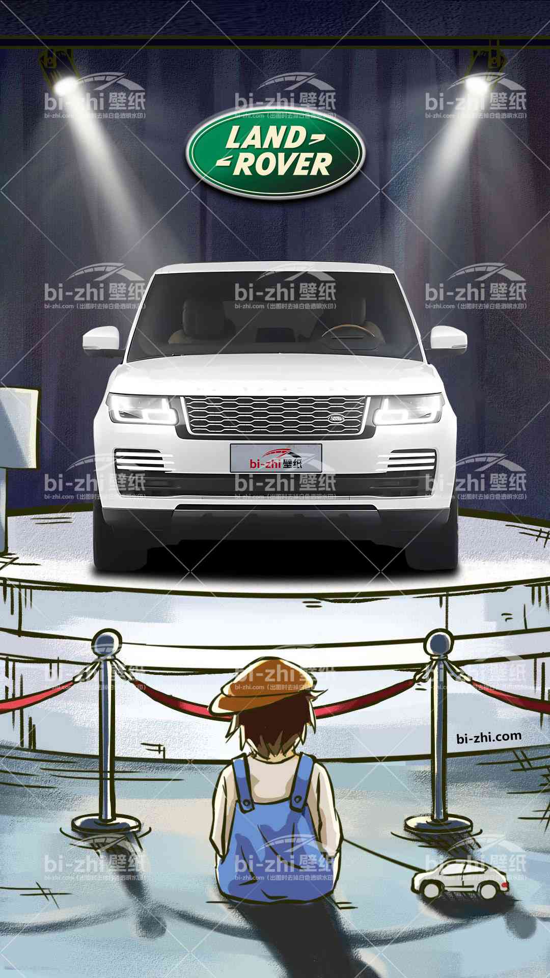 路虎揽胜橱窗男孩看车男孩汽车壁纸