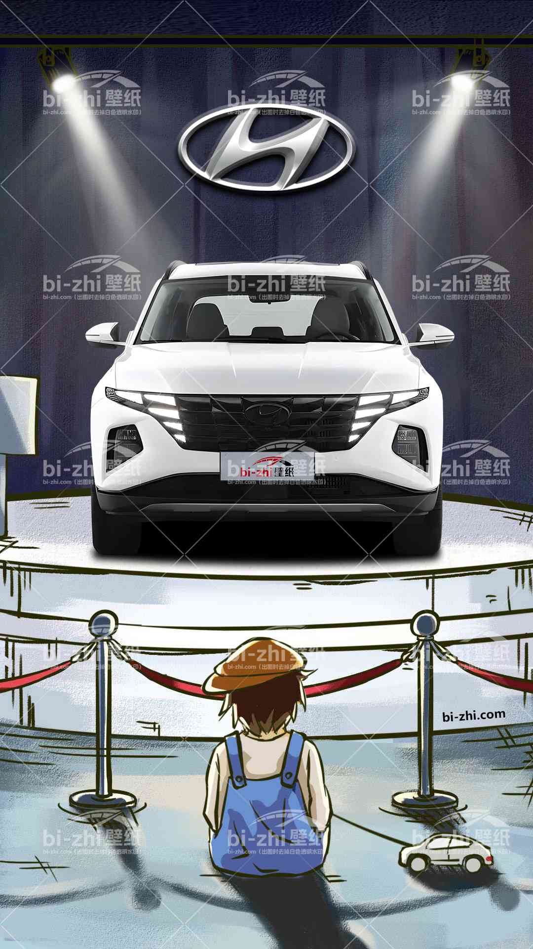 现代途胜橱窗男孩看车男孩汽车壁纸