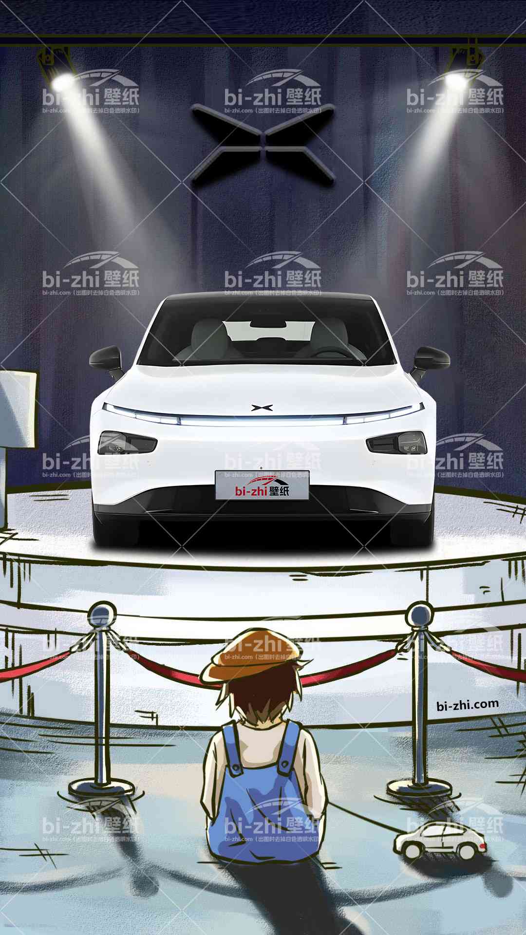 小鹏P7橱窗男孩看车男孩汽车壁纸