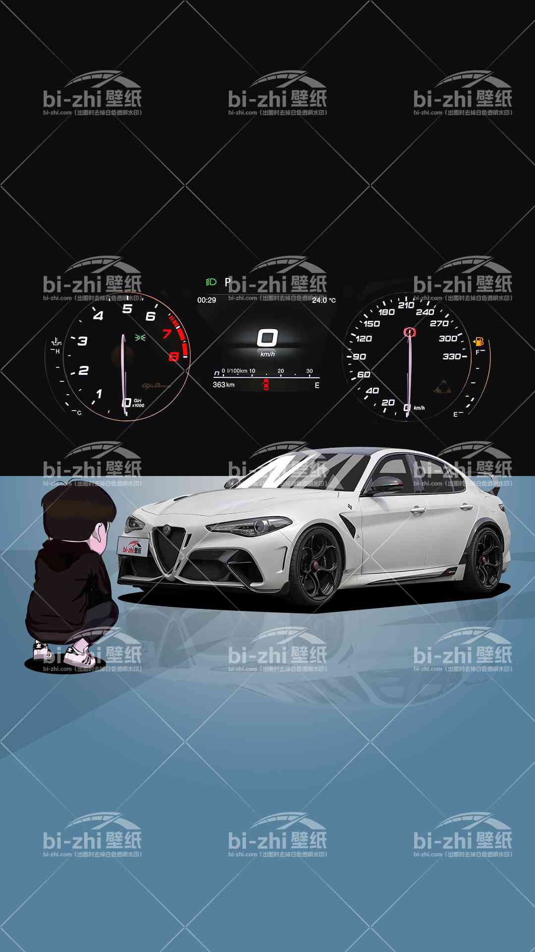 阿尔法罗密欧Giulia橱窗男孩看车男孩汽车壁纸