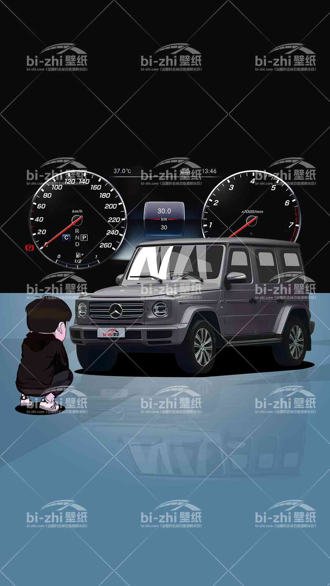 奔驰G级橱窗男孩看车男孩汽车壁纸