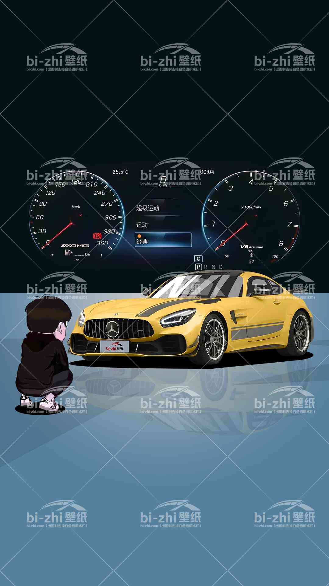 奔驰GTAMG橱窗男孩看车男孩汽车壁纸