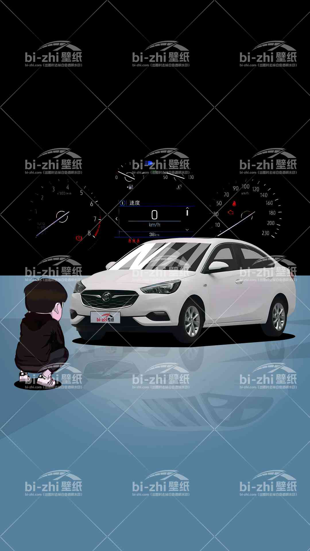 别克凯越橱窗男孩看车男孩汽车壁纸