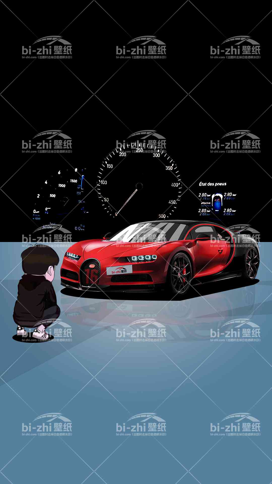 布加迪Chiron橱窗男孩看车男孩汽车壁纸