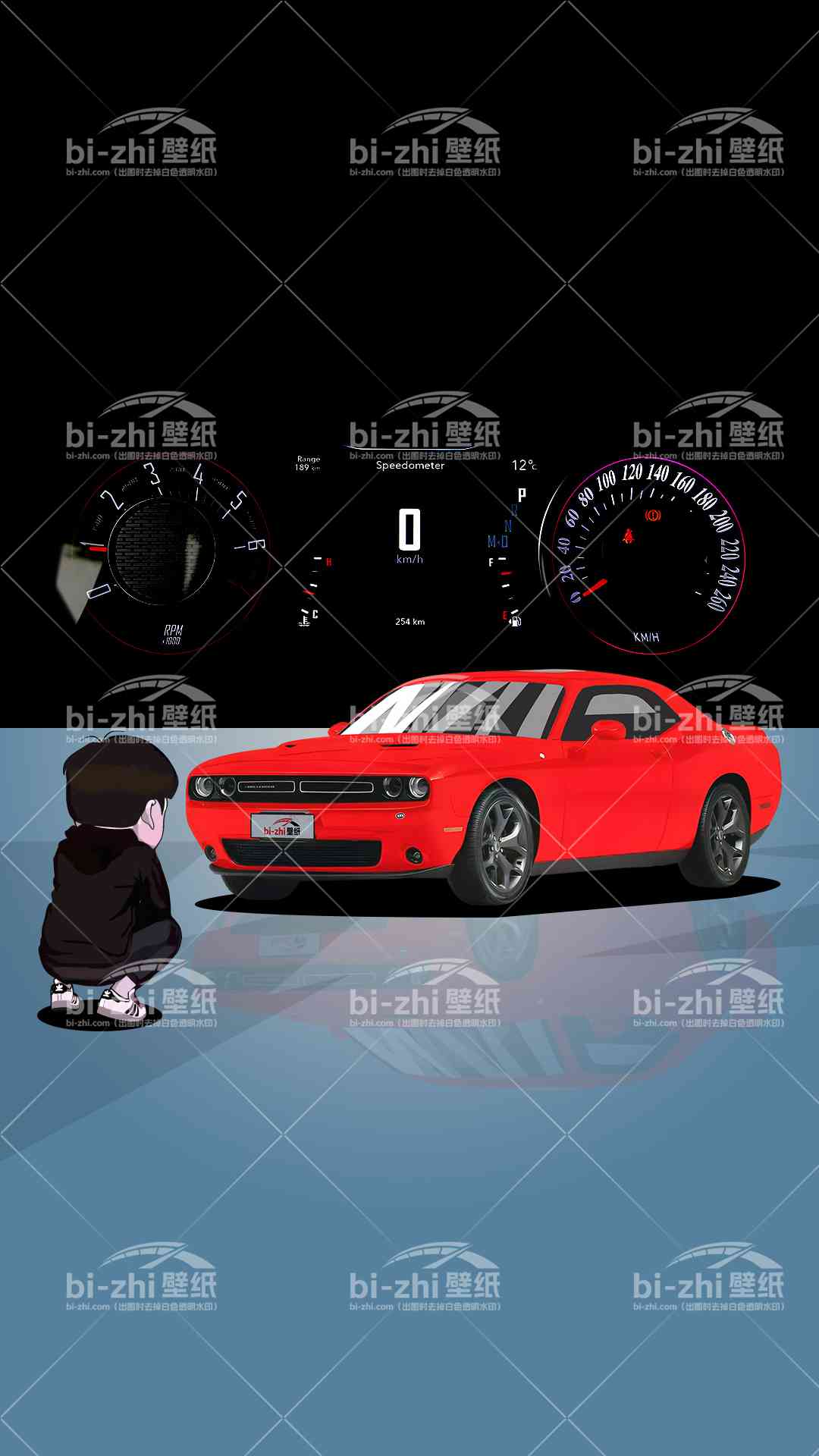 道奇挑战者橱窗男孩看车男孩汽车壁纸