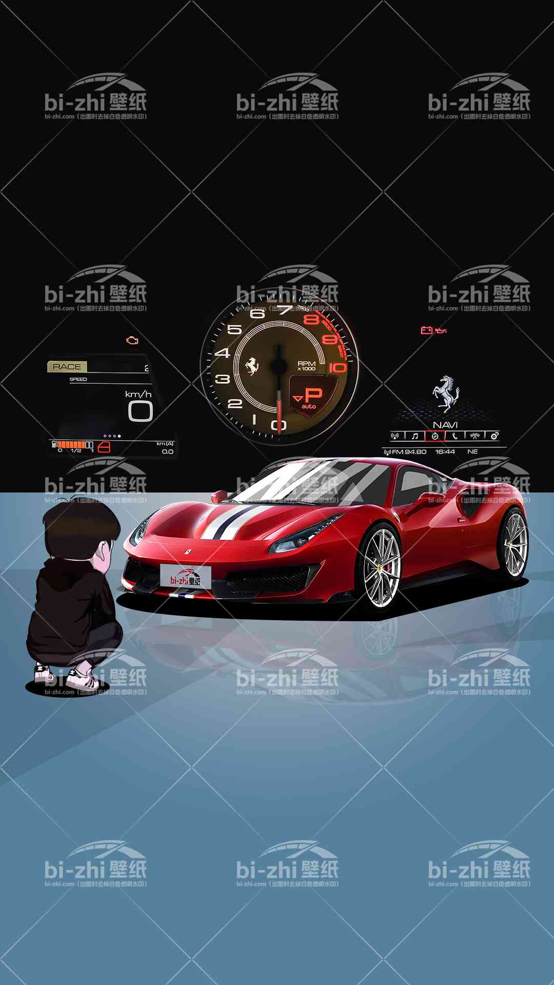 法拉利488橱窗男孩看车男孩汽车壁纸