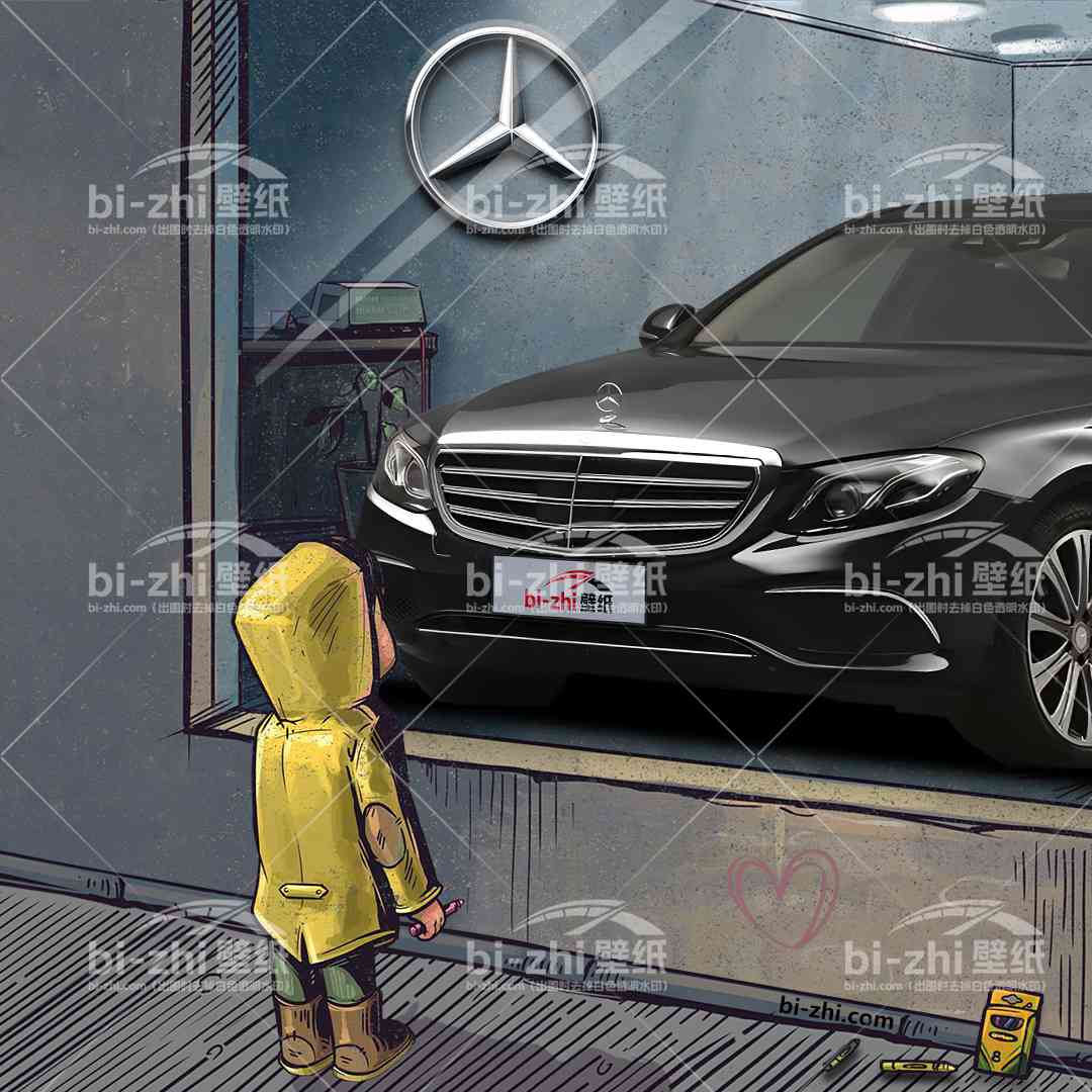 奔驰E级橱窗男孩看车男孩汽车壁纸