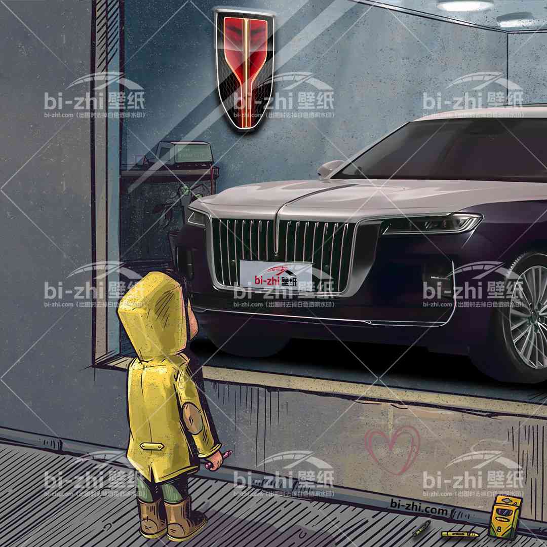 红旗H9橱窗男孩看车男孩汽车壁纸