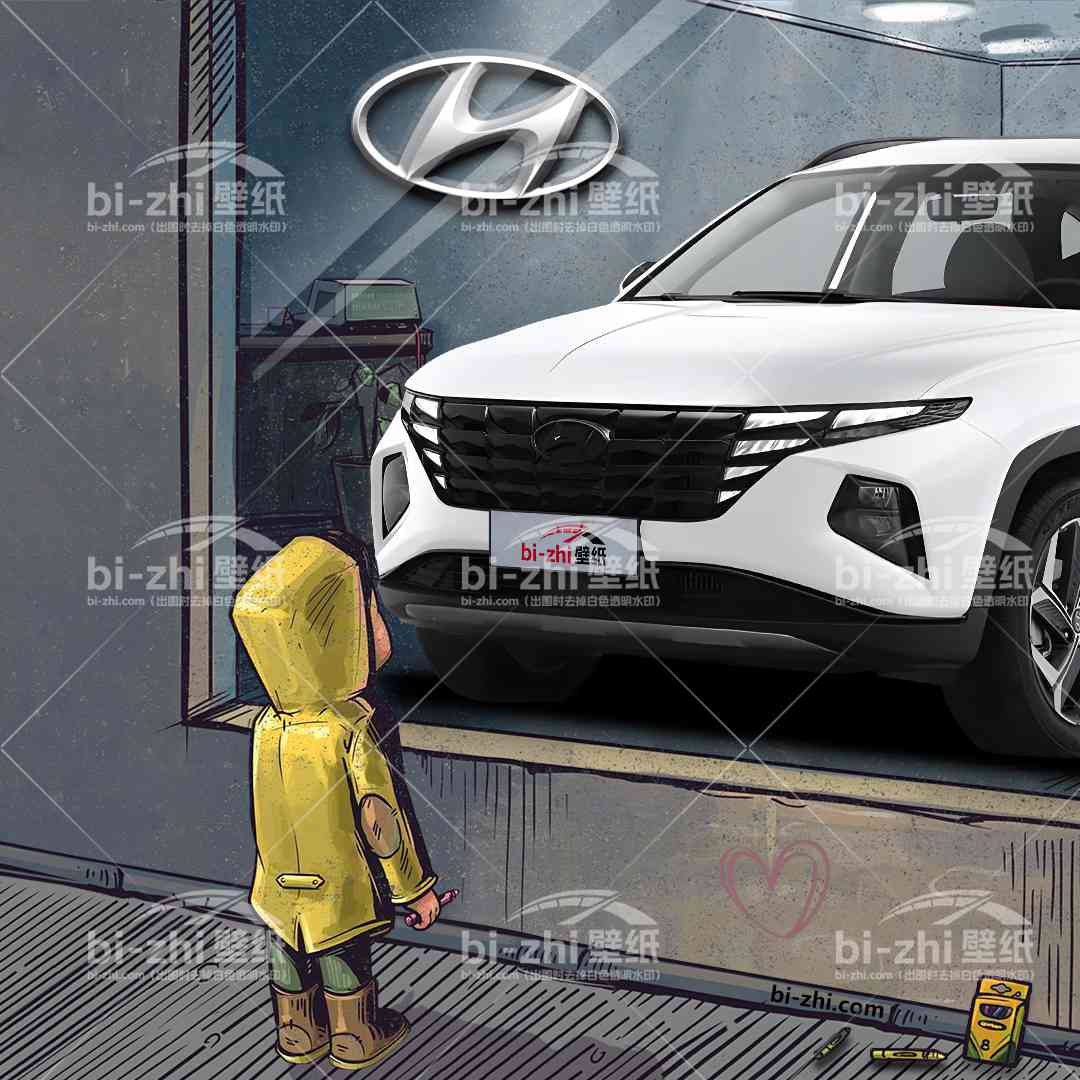 现代途胜橱窗男孩看车男孩汽车壁纸