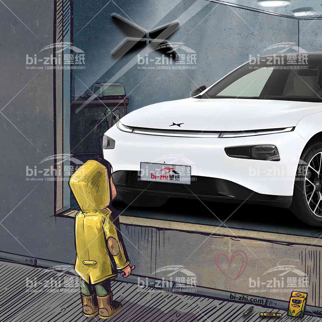 小鹏P7橱窗男孩看车男孩汽车壁纸