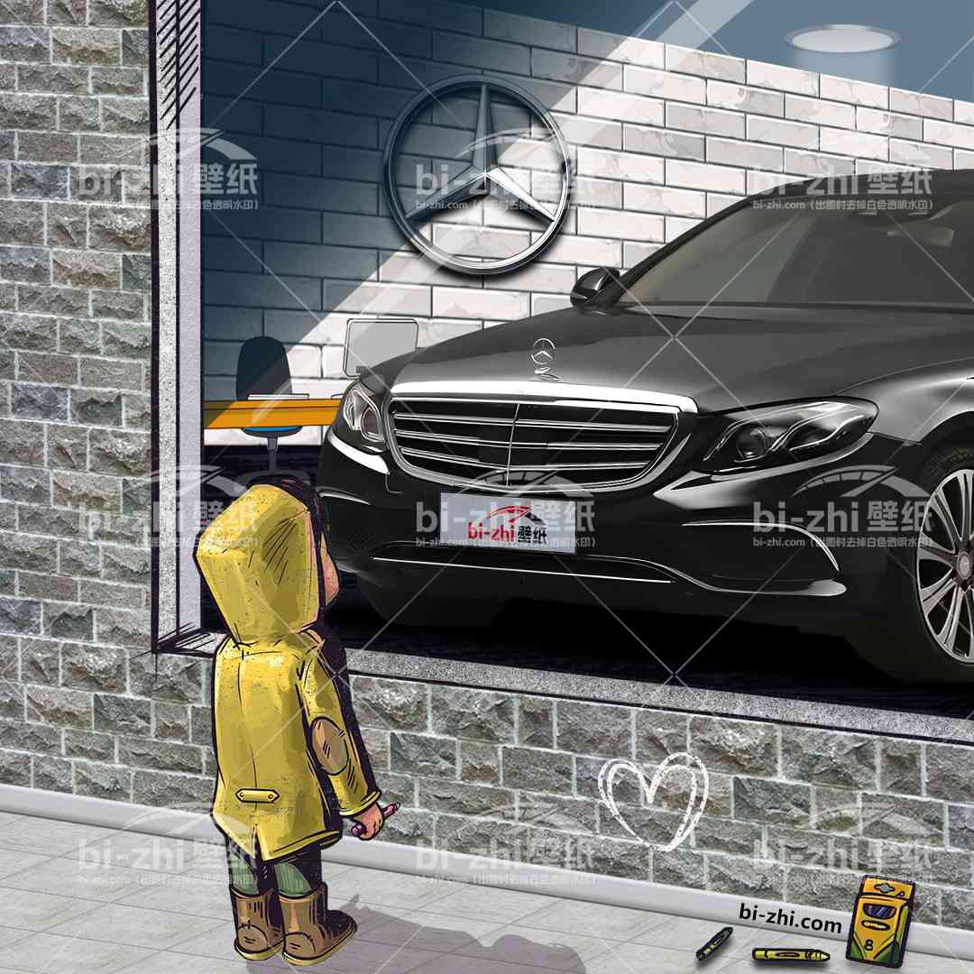 奔驰E级橱窗男孩看车男孩汽车壁纸