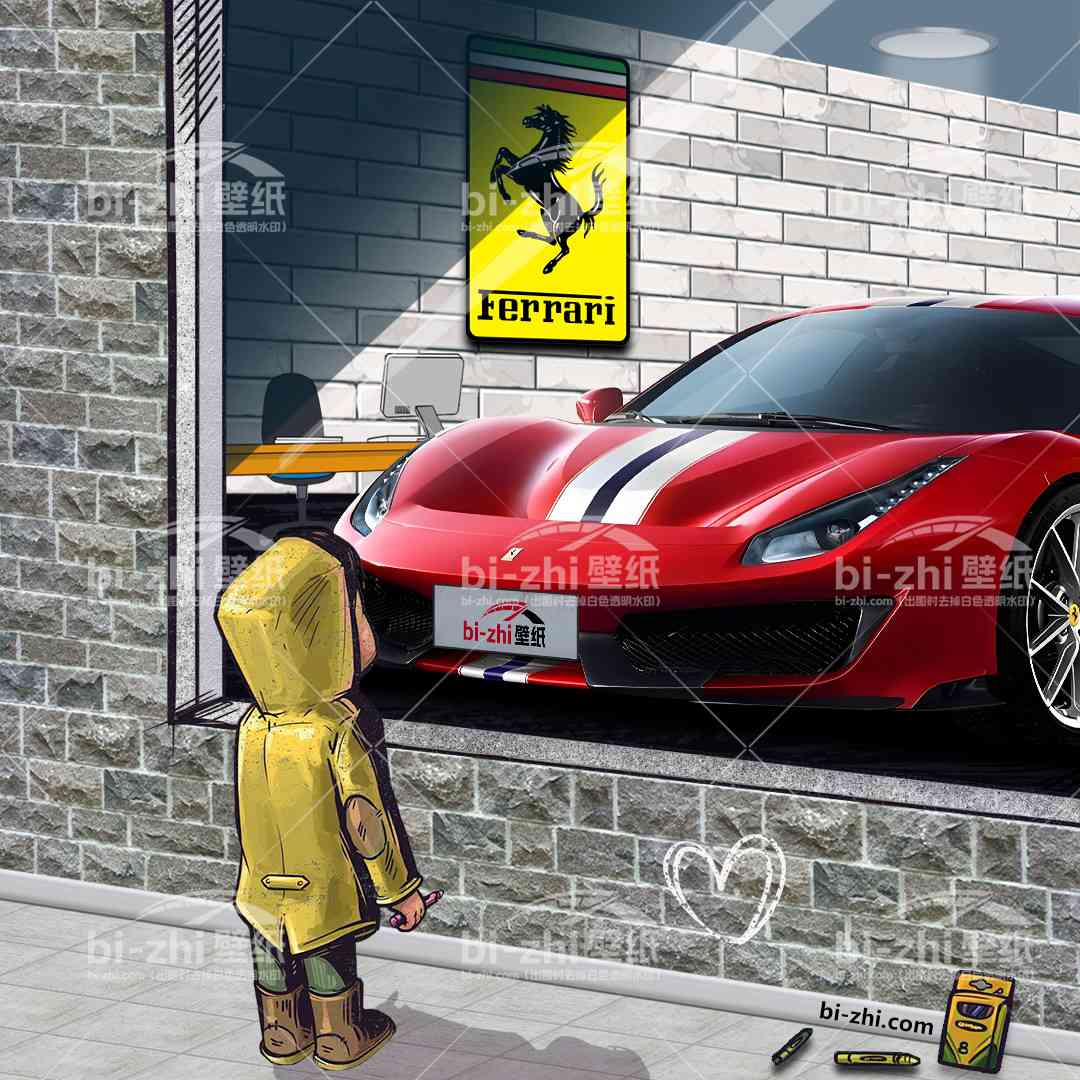 法拉利488橱窗男孩看车男孩汽车壁纸