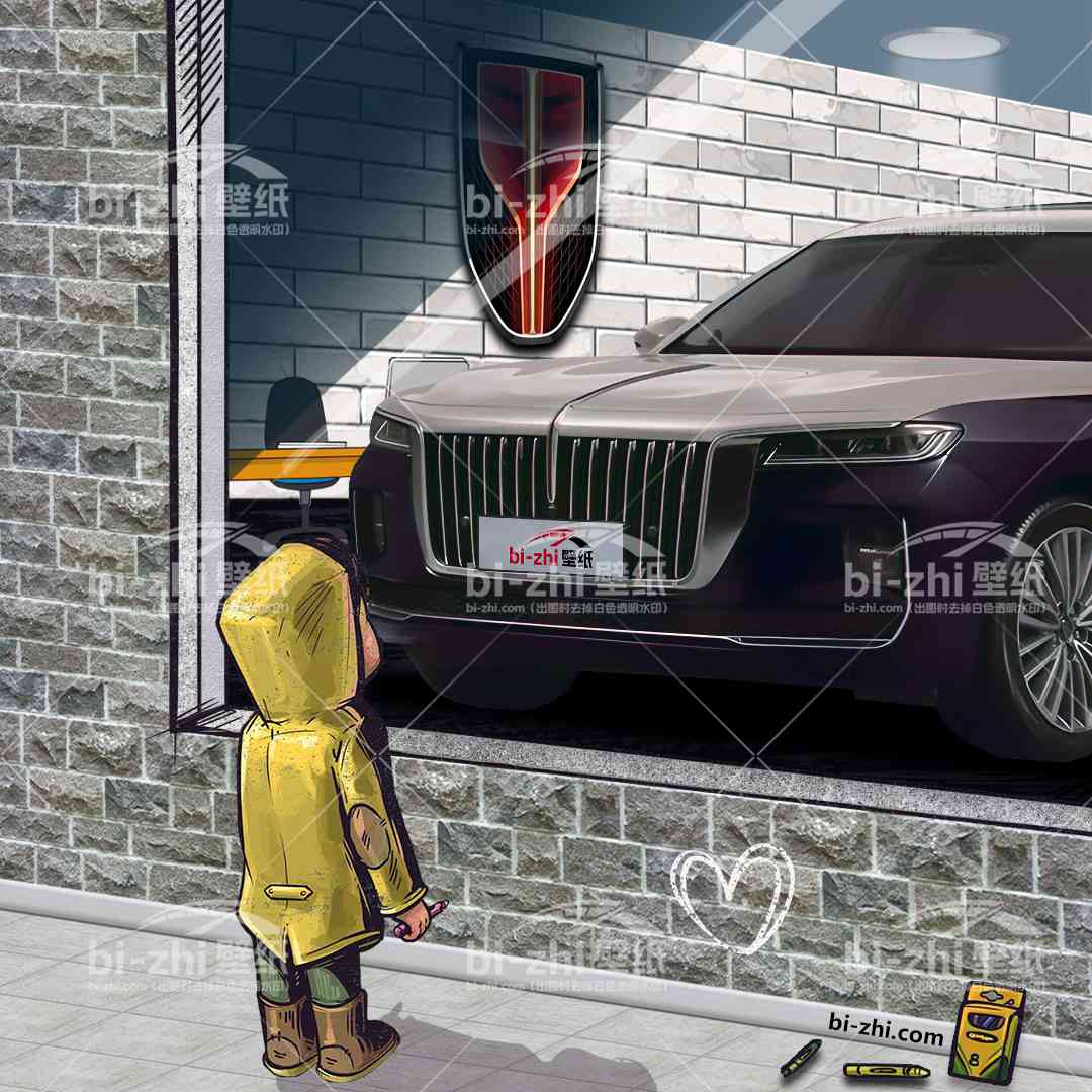 红旗H9橱窗男孩看车男孩汽车壁纸