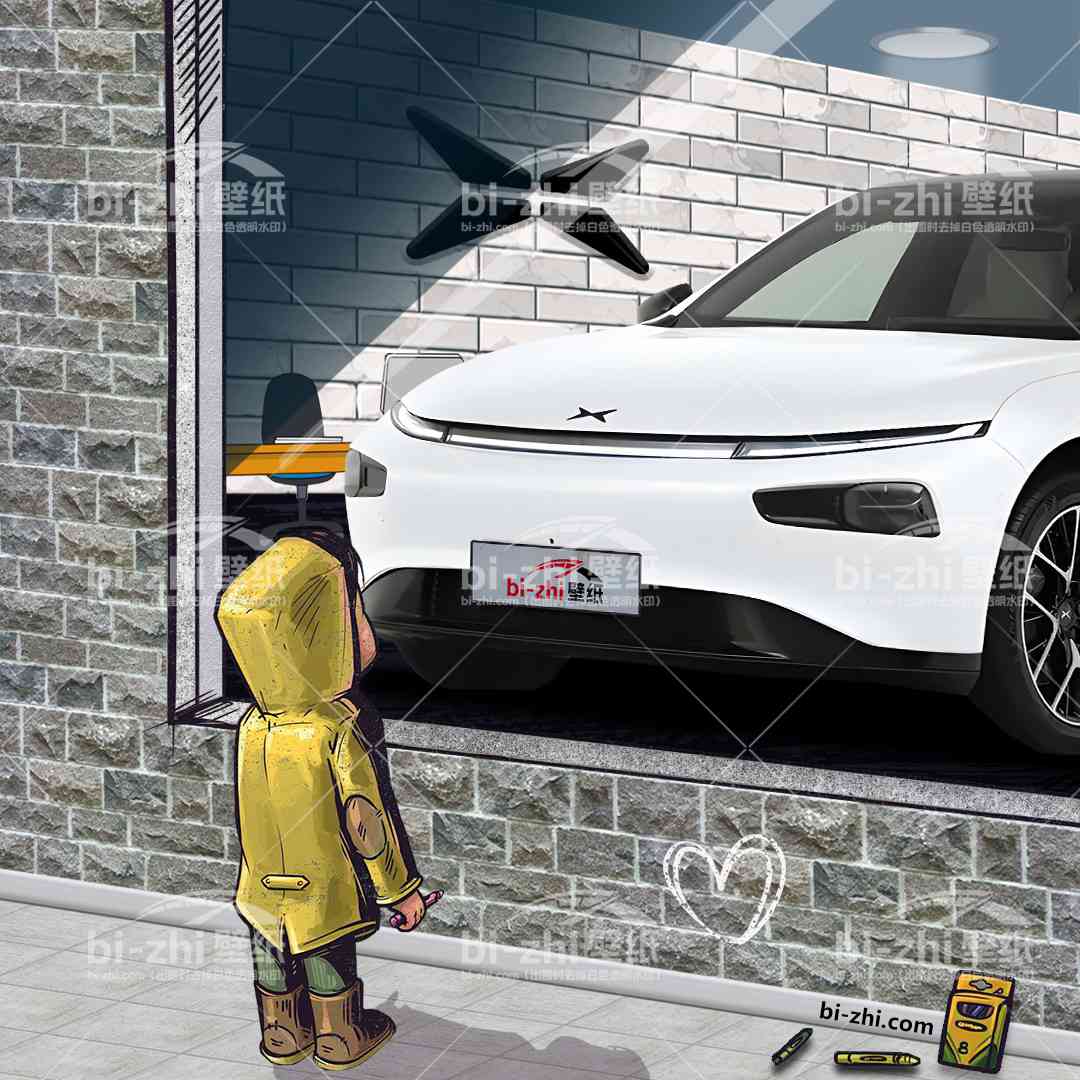小鹏P7橱窗男孩看车男孩汽车壁纸