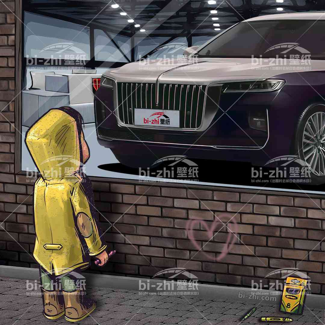 红旗H9橱窗男孩看车男孩汽车壁纸