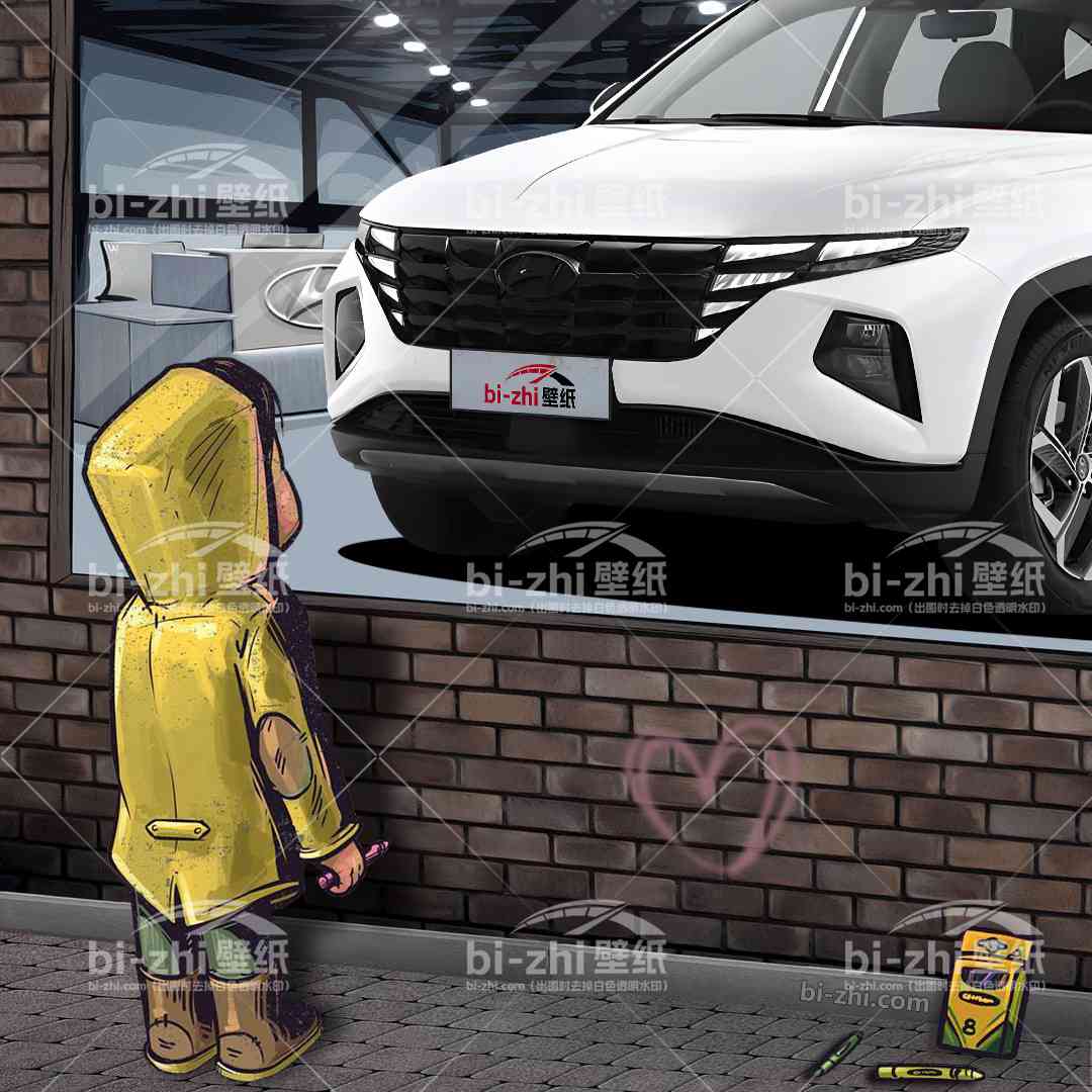 现代途胜橱窗男孩看车男孩汽车壁纸