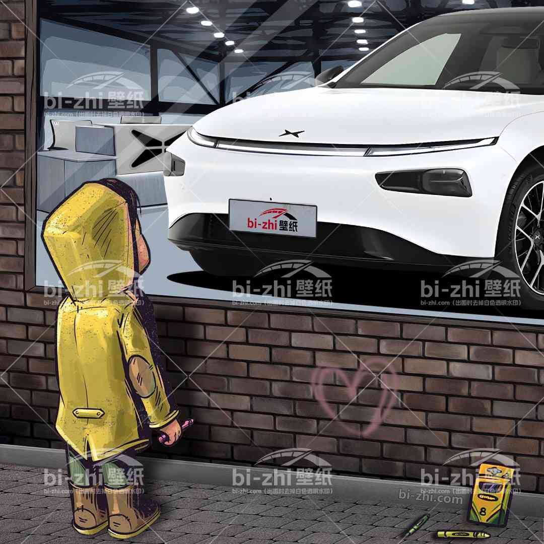 小鹏P7橱窗男孩看车男孩汽车壁纸