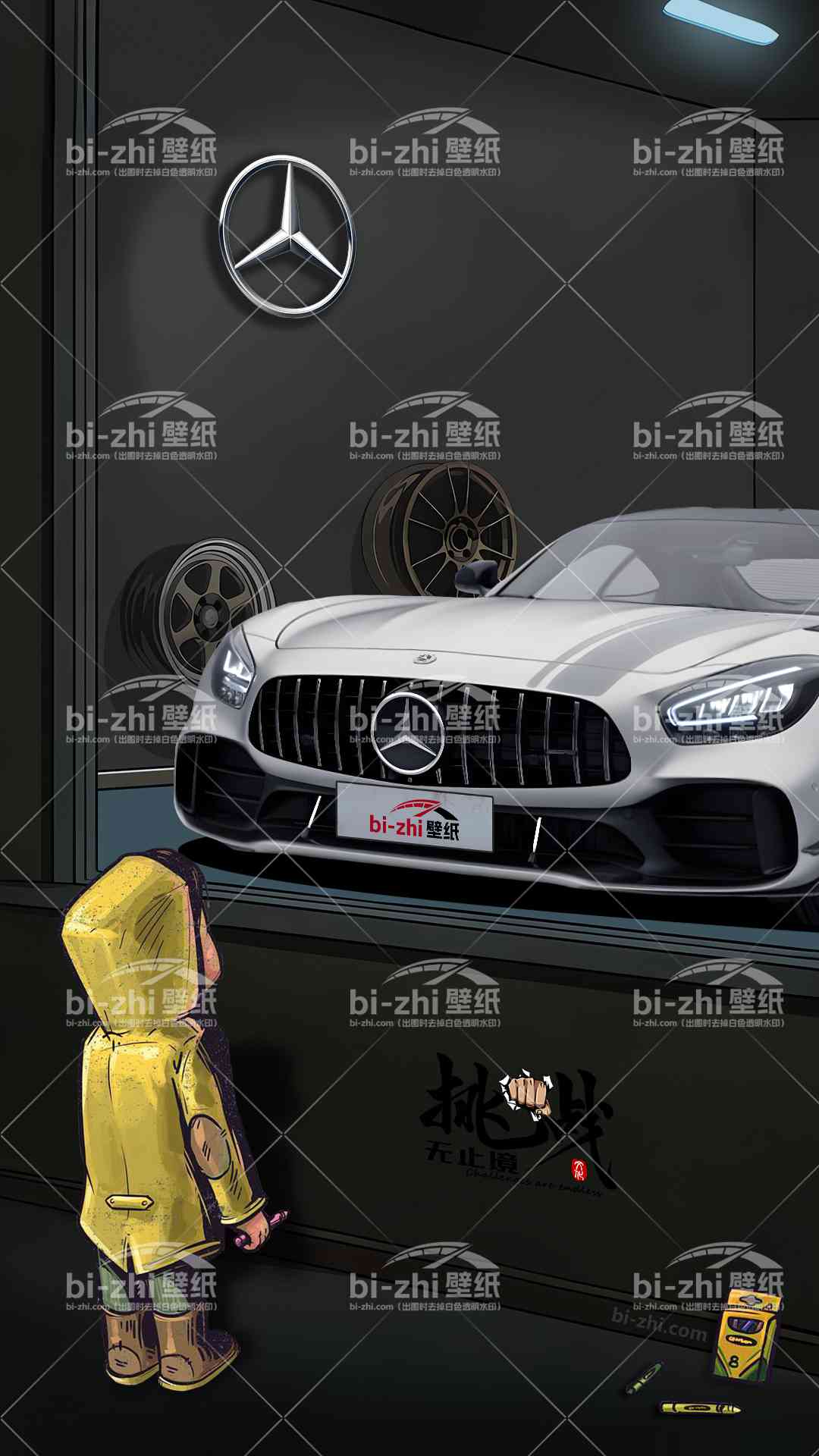 橱窗男孩看车男孩汽车壁纸壁画
